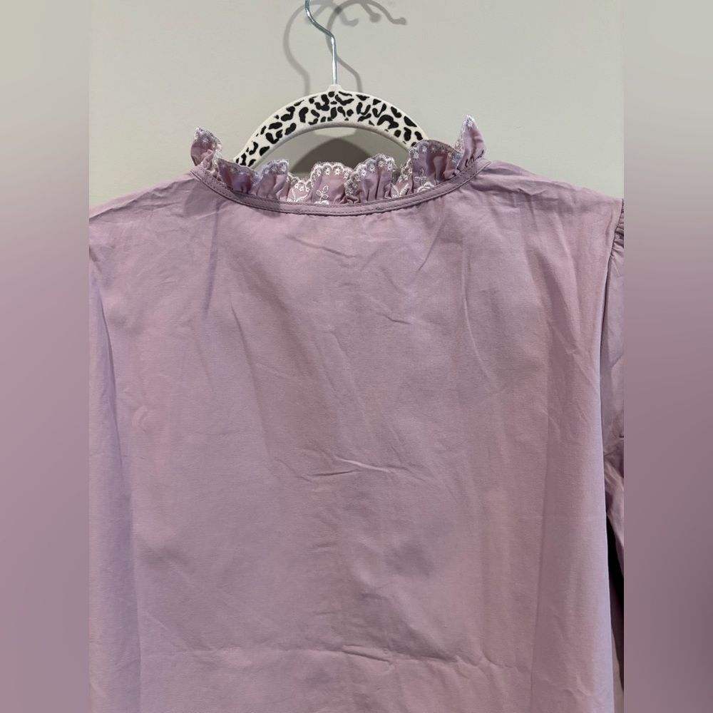 Pink Ruffled Long Sleeve Blouse with Bib Collar - Picture 9 of 10